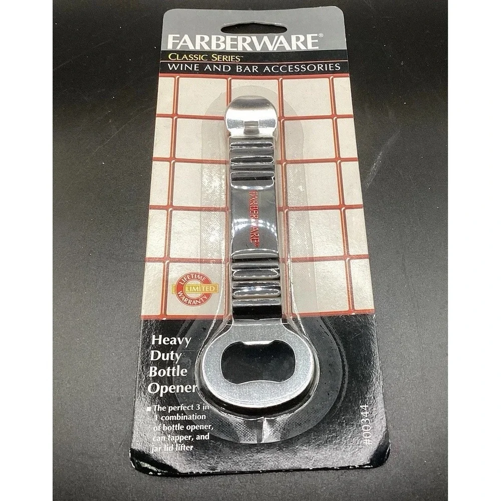 New Pkg Farberware Classic Series Heavy Duty Bottle Opener 3 In 1‎ New Old Stock